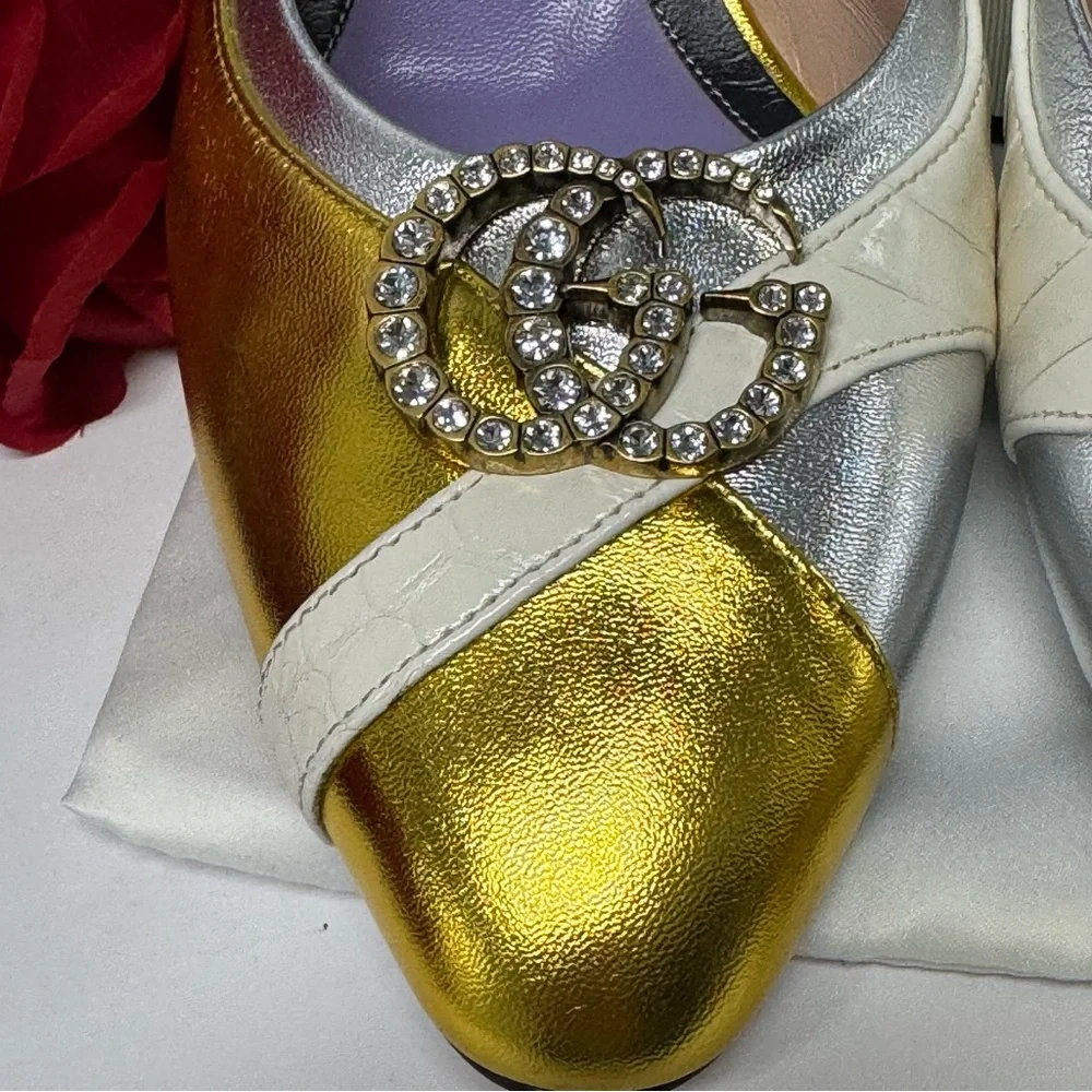 💎SALE $1200 GUCCI CRYSTAL GG WAXEL HEELS - Picture 3 of 14
